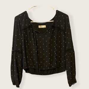 Long Sleeve Small Hollister Black/White Polka Dot Crop Top​​